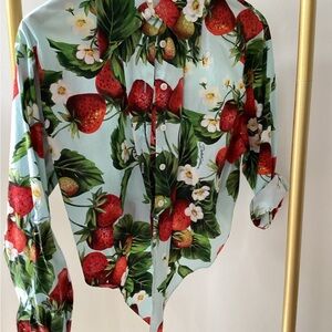 Dolce & Gabbana Light Blue Strawberry Print Blouse